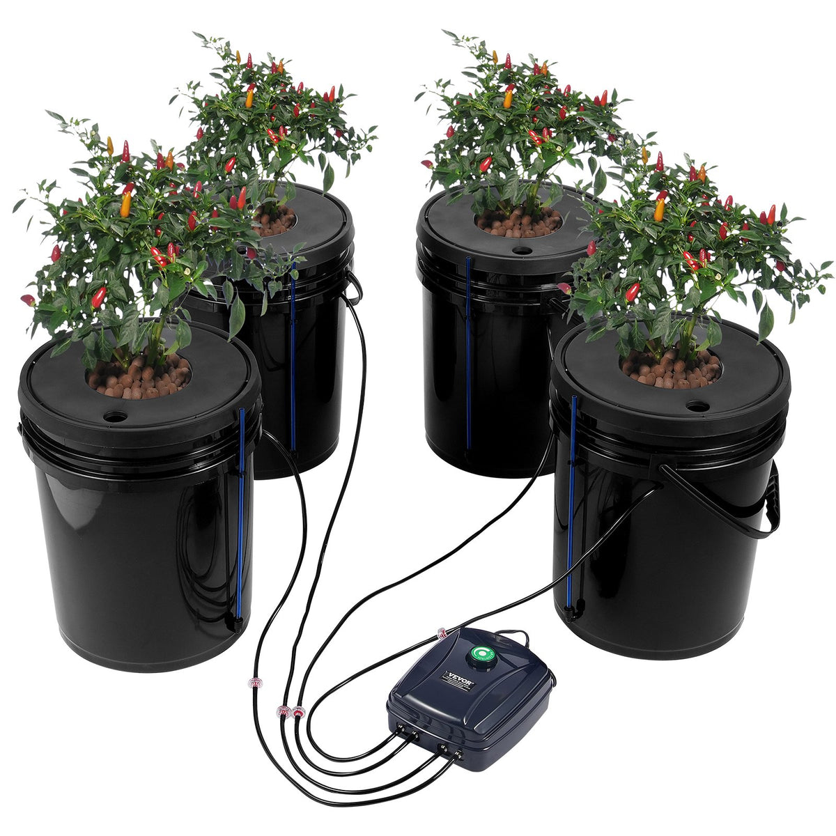 VEVOR DWC Hydroponic Grow System, 5 Gallon Deep Water Culture Bucket Kit with Air Pump, Air Stones and Water Level Device, for Indoor and Outdoor Leafy Vegetables 4 Buckets