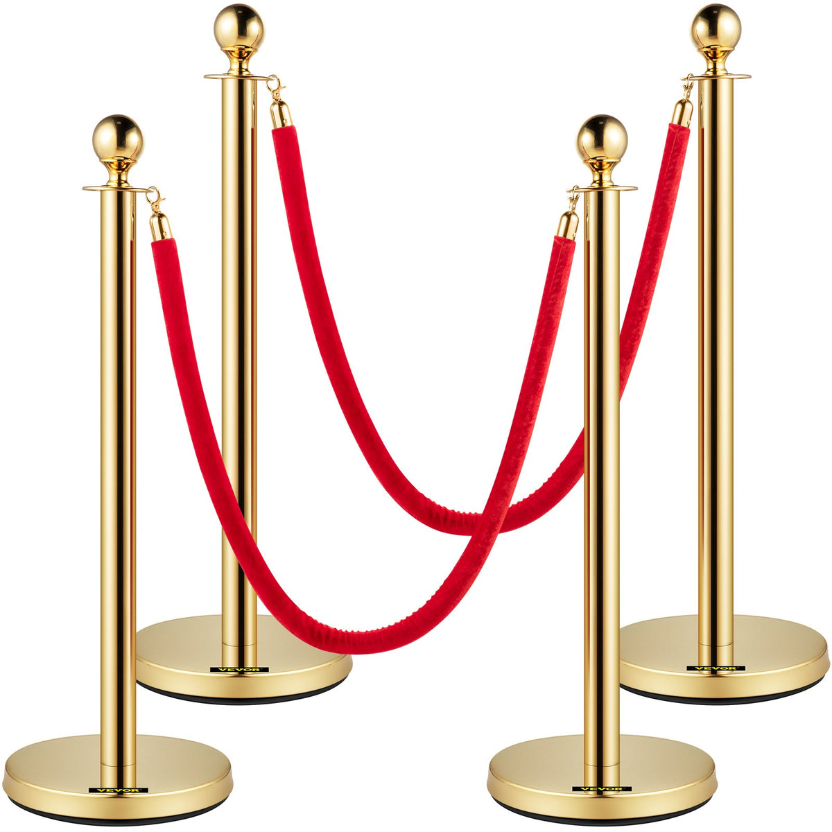 VEVOR Velvet Ropes and Posts, 5 ft/1.5 m Red Velvet Rope, St 4 Pcs