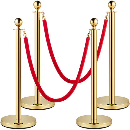 VEVOR Velvet Ropes and Posts, 5 ft/1.5 m Red Velvet Rope, St 4 Pcs