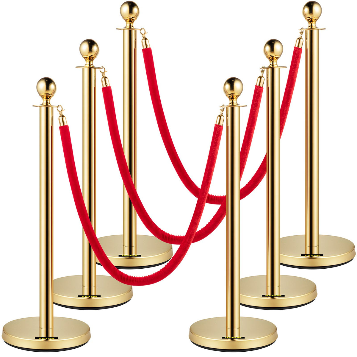 VEVOR Velvet Ropes and Posts, 5 ft/1.5 m Red Velvet Rope, St 6 Pcs