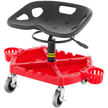 VEVOR Rolling Garage Stool, 300 lbs Capacity Adjustable Mechanic Seat on Swivel Casters with Tool Tray, for Garage, Workshop and Auto Repair Simple PD Hollow Seat Cushion / Red