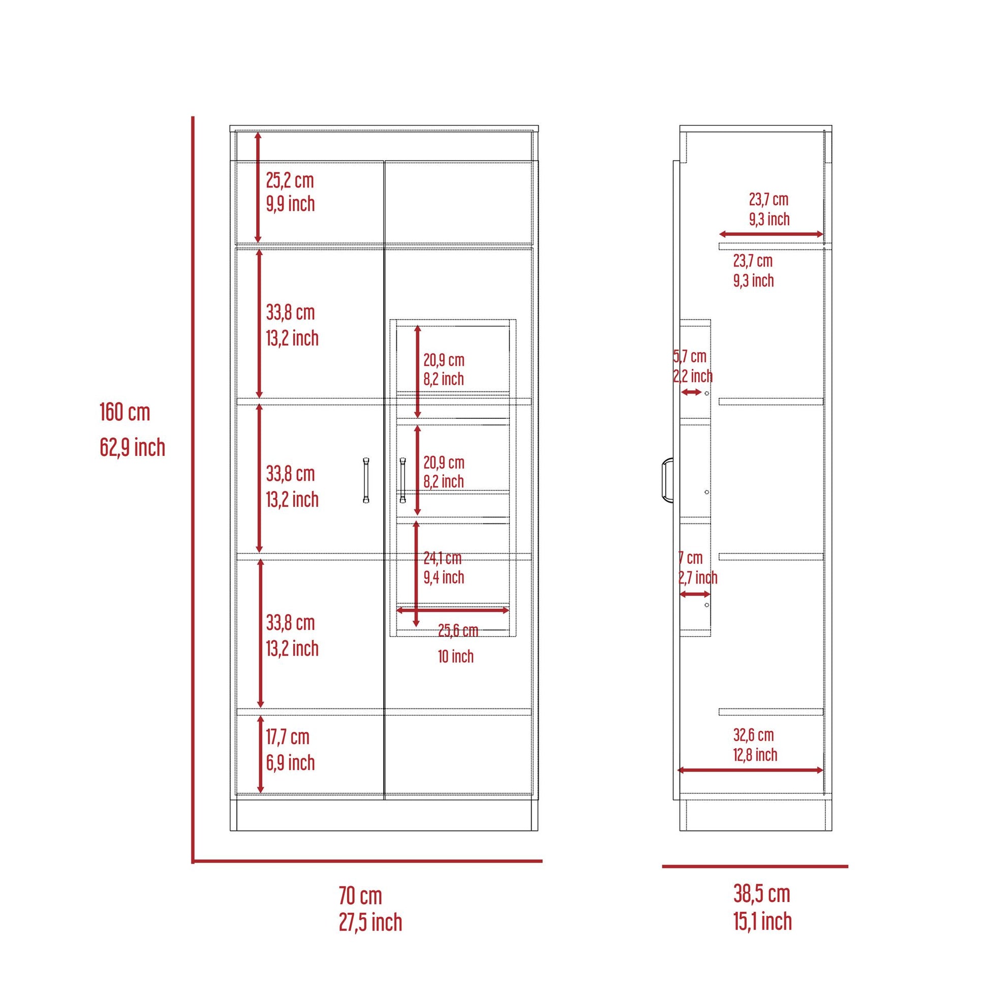 Varese Pantry Cabinet, Double Door,Five Shelves -White image 3