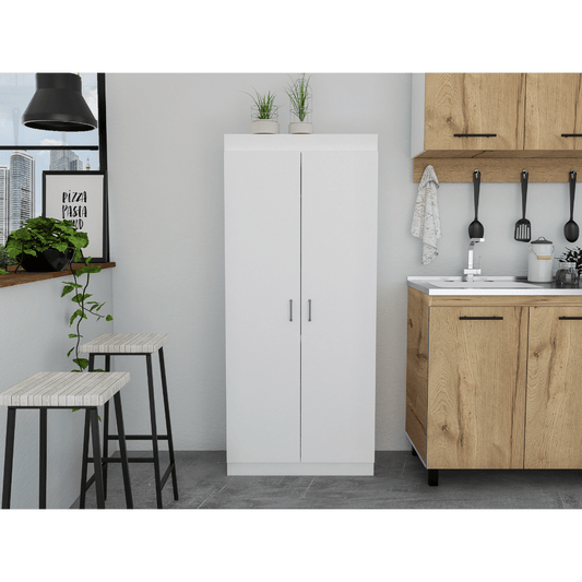 Varese Pantry Cabinet White Double Door Five Shelves Front View