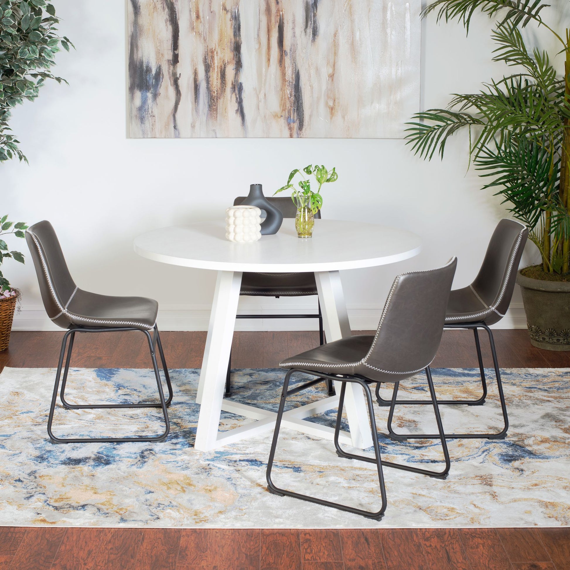 Varna 5-Piece Round Dining Set, Trestle Dining Table with 4 Stylish Chairs image 1