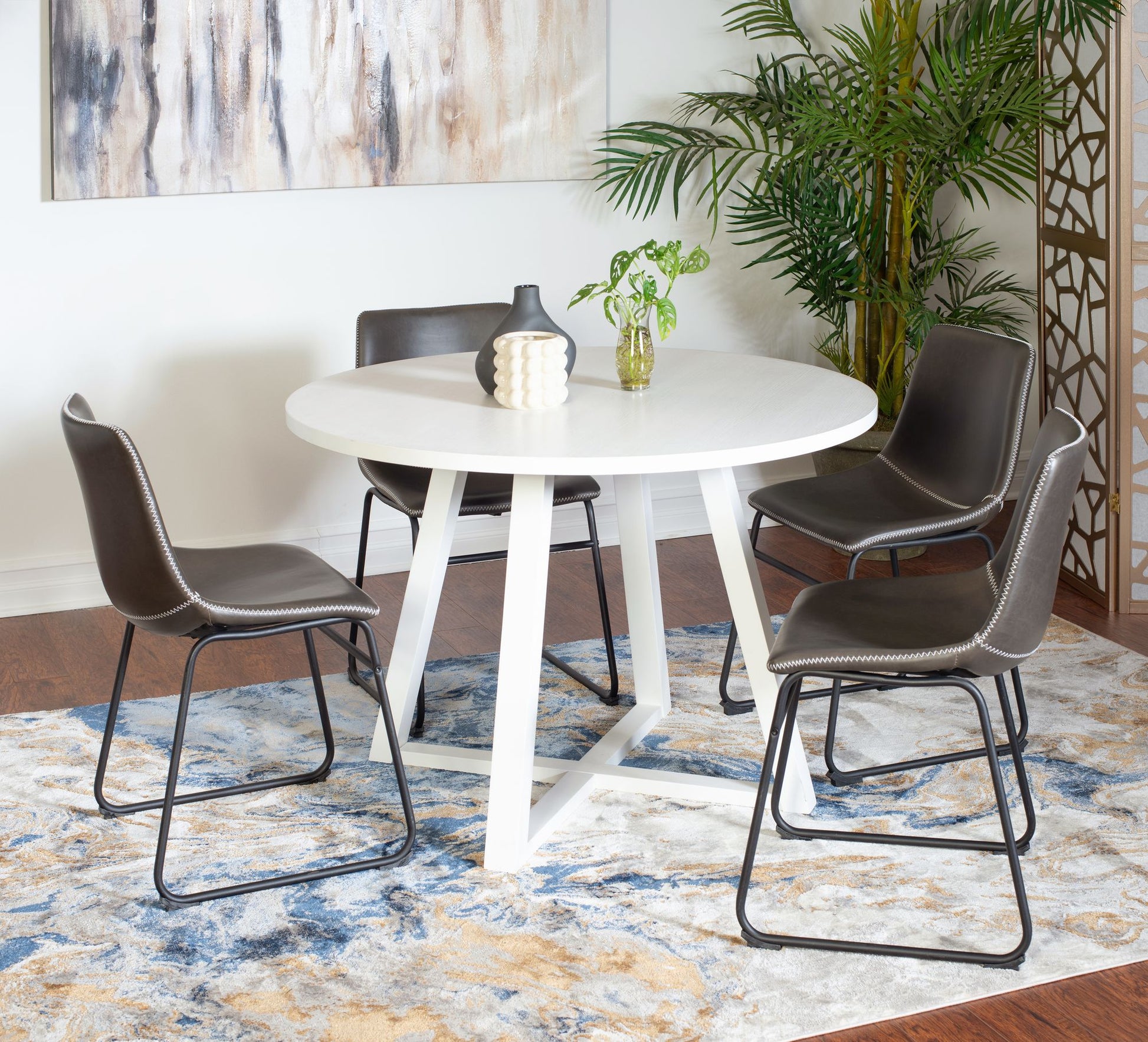 Varna 5-Piece Round Dining Set, Trestle Dining Table with 4 Stylish Chairs image 2