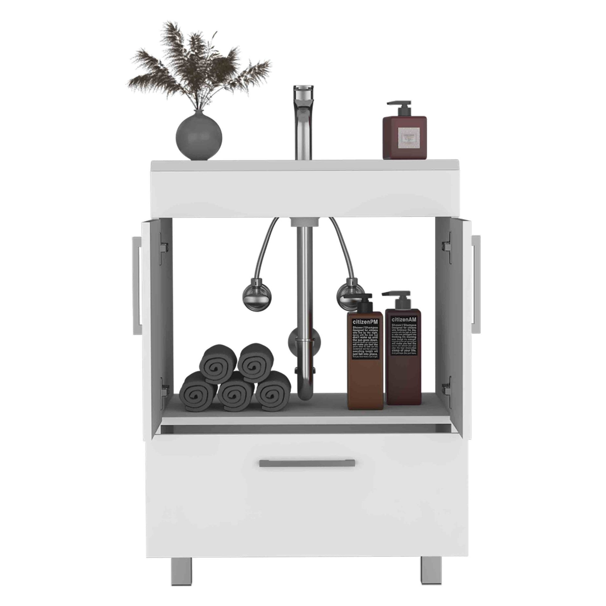 Velloc Single Bathroom Vanity, Double Door Cabinet, One Drawer -White image 7