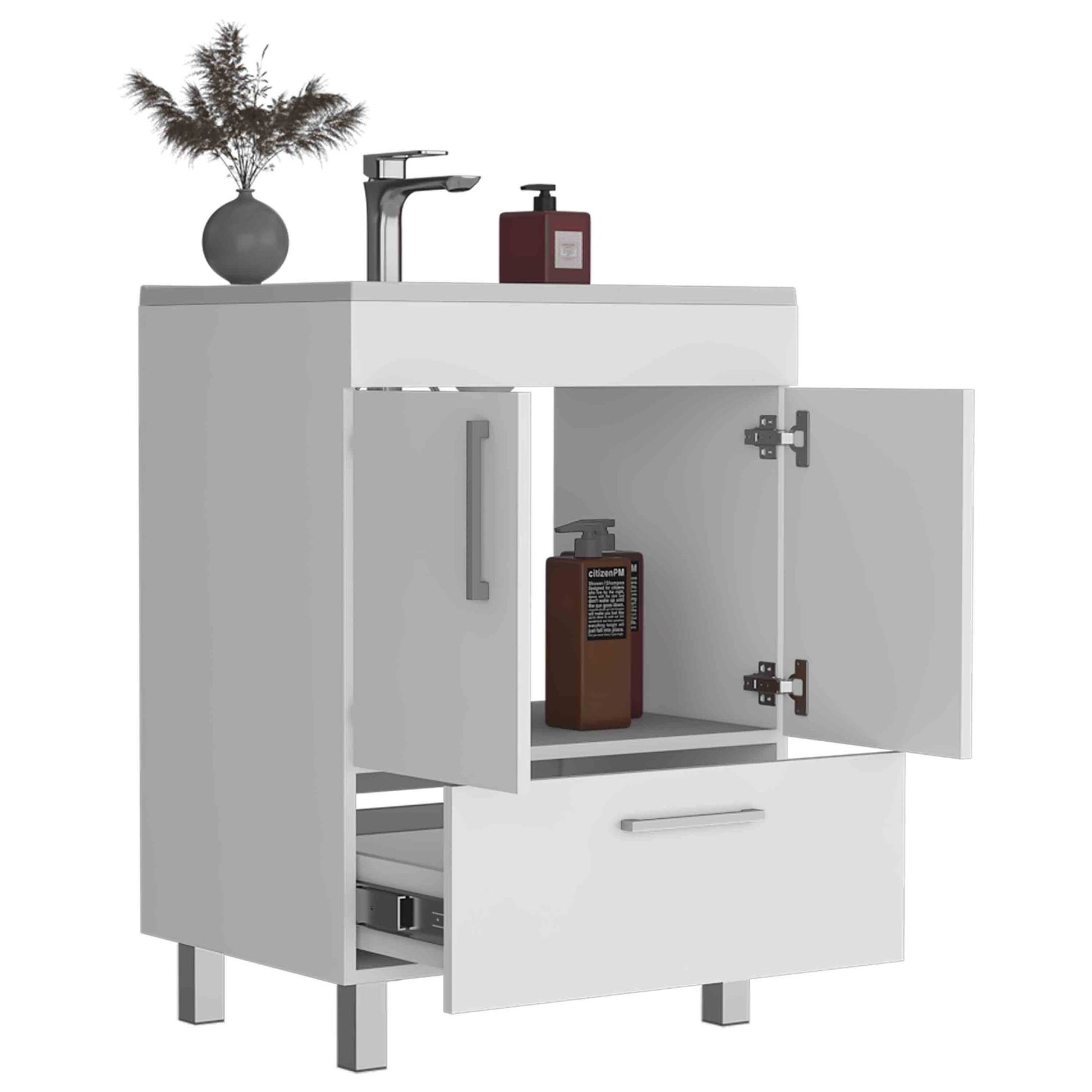 Velloc Single Bathroom Vanity, Double Door Cabinet, One Drawer -White image 5