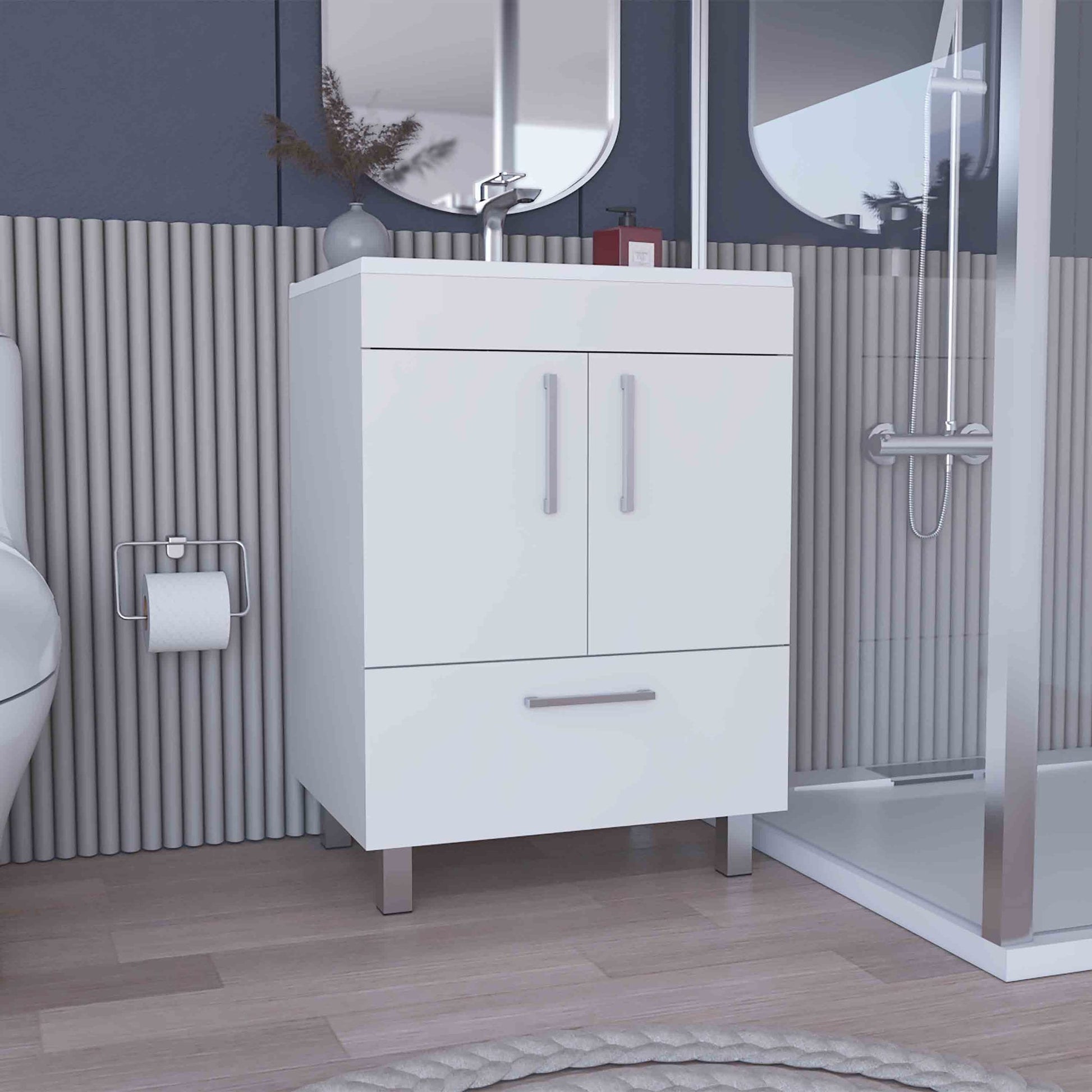 Velloc Single Bathroom Vanity, Double Door Cabinet, One Drawer -White image 1