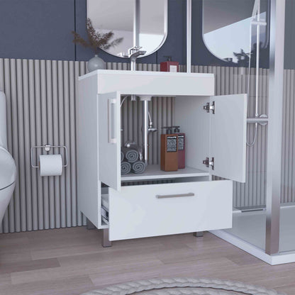 Velloc Single Bathroom Vanity, Double Door Cabinet, One Drawer -White image 4