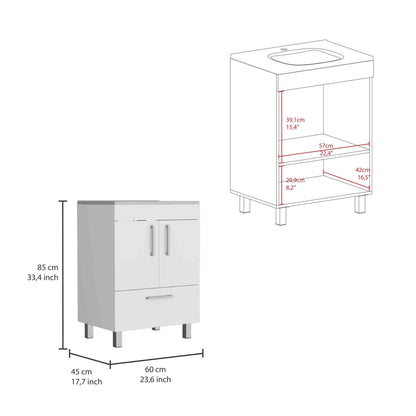 Velloc Single Bathroom Vanity, Double Door Cabinet, One Drawer -White image 3