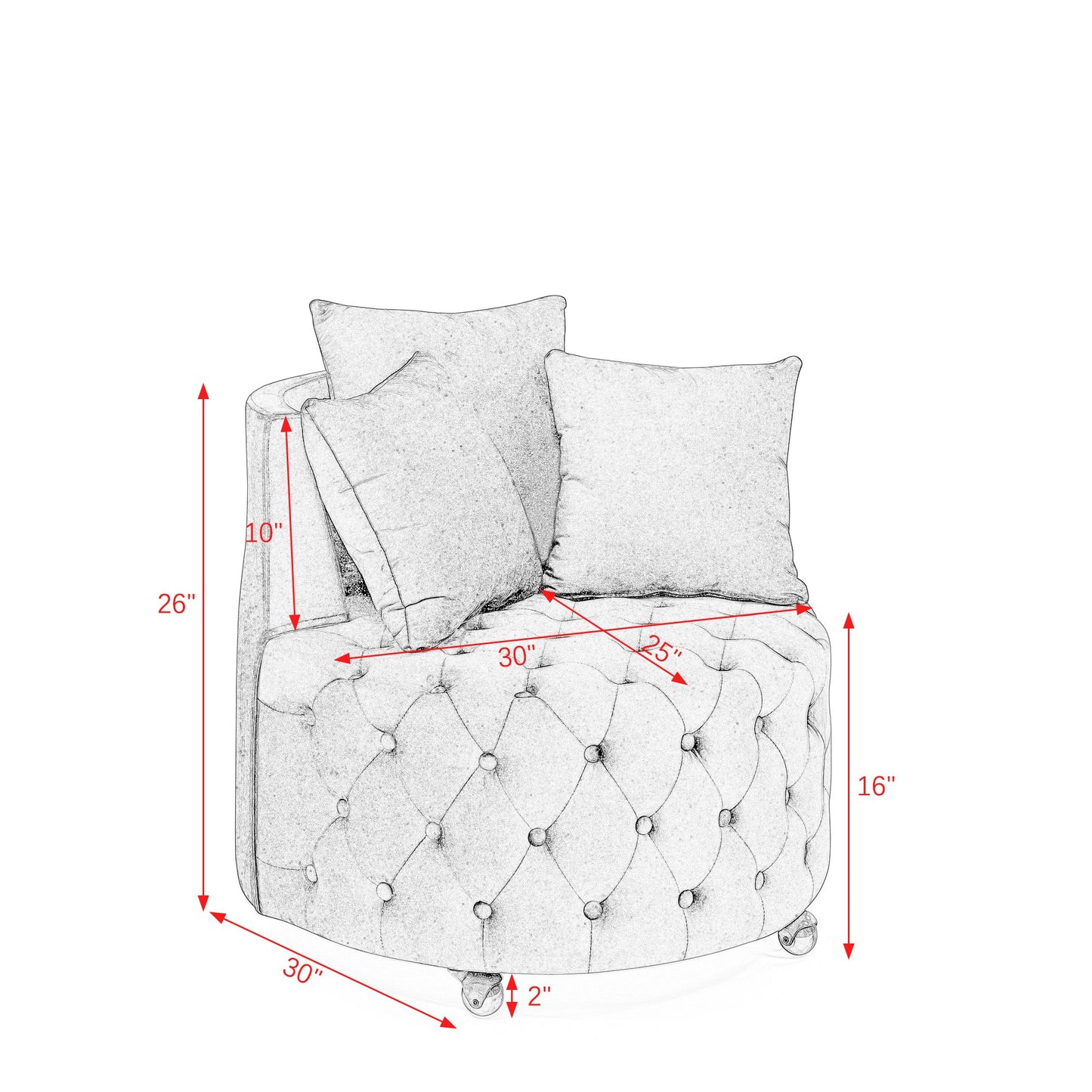 Complete set: green velvet swivel chair with three pillows - overview
