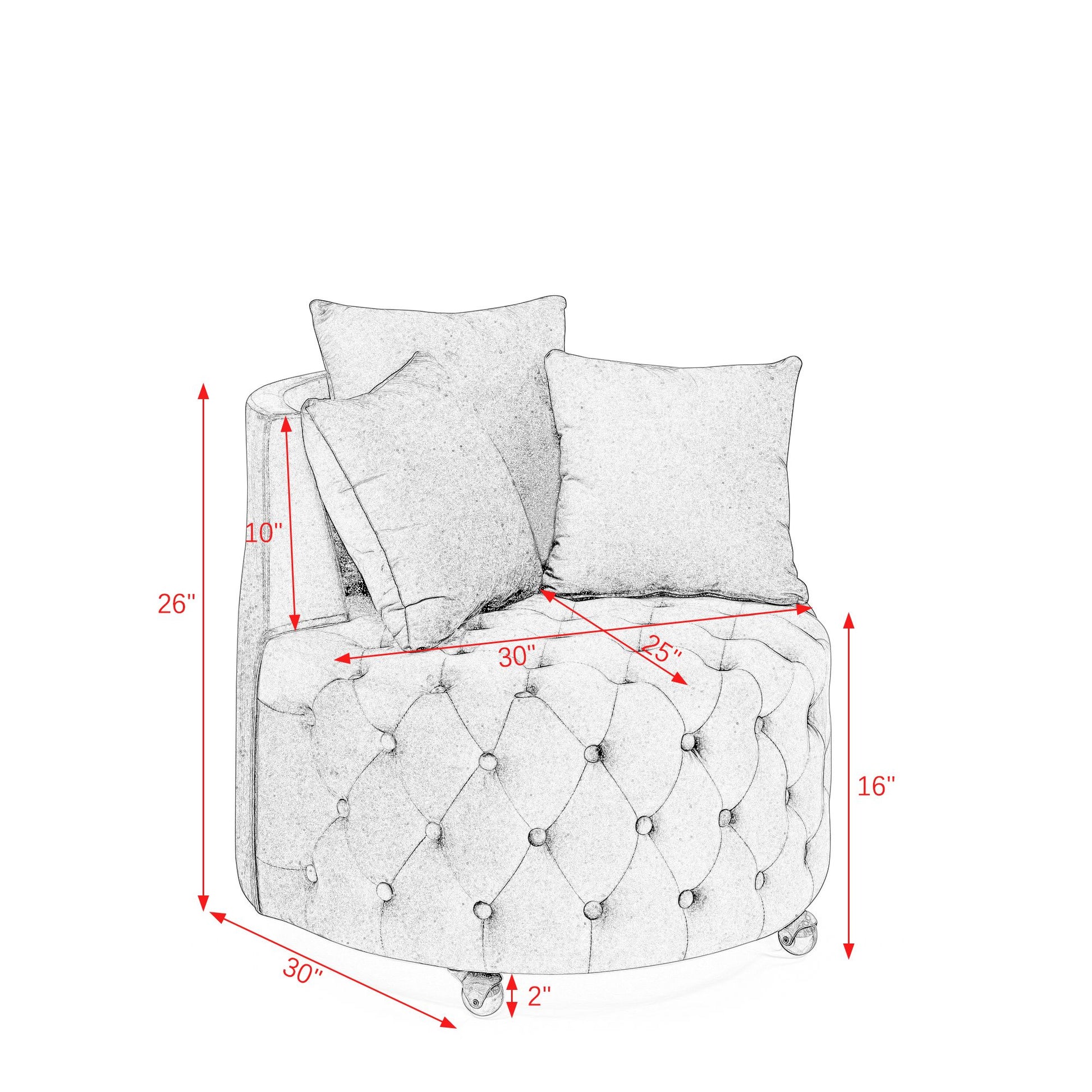 Complete set: green velvet swivel chair with three pillows - overview