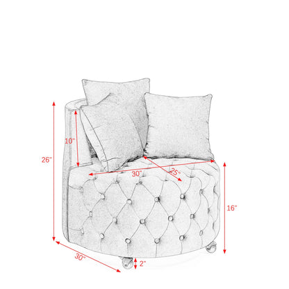 Complete set: green velvet swivel chair with three pillows - overview