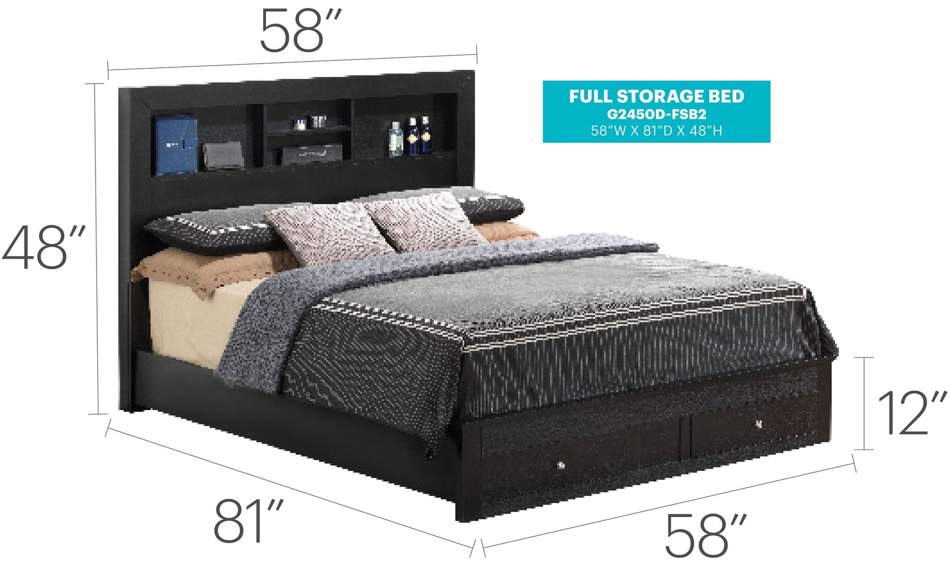 Versatile Full Storage Bed In Sleek Black image 2
