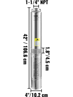 VEVOR 2 HP built-in pump, 106.6 cm length and 1-1/4 inch NPT outlet