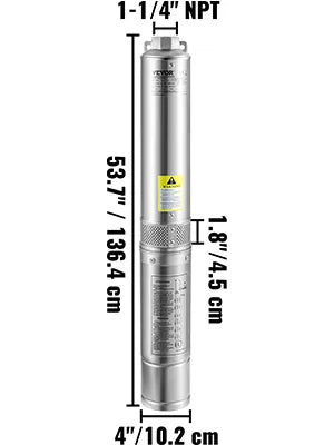 VEVOR 3 HP built-in pump, 136.4 cm length and 1-1/4 inch NPT outlet