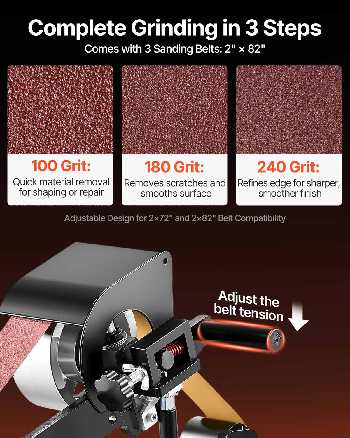 VEVOR Variable-Speed Belt Grinder - 2 x 82 in - product view 2