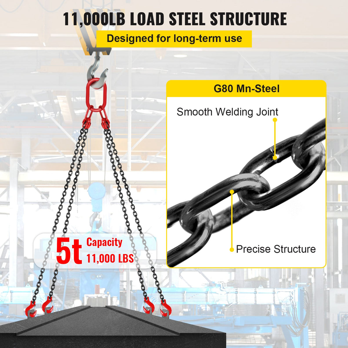 VEVOR G80 Lifting Chain Sling - 4 Legs, 5/16 in x 5 ft - product view 3