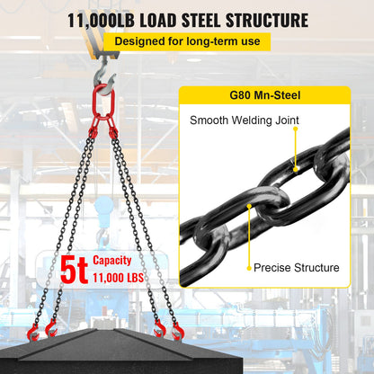 VEVOR G80 Lifting Chain Sling - 4 Legs, 5/16 in x 5 ft - product view 3