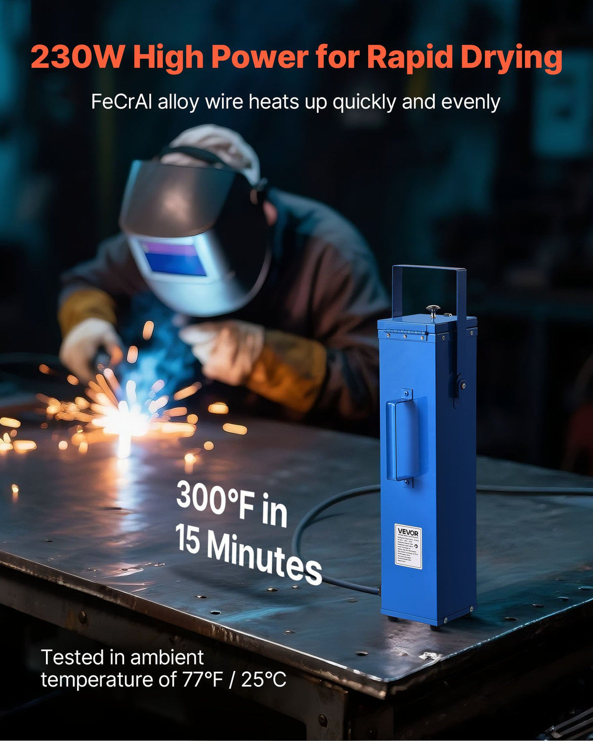 VEVOR Portable Welding Rod Oven, 10LBS Capacity Electrodes Drying Oven 230W 120V, 300℉ Fast Heating Welding Rods Dryer for 18-inch Stick Electrodes - with Easy-to-Carry Handle & Safety Locking Latch - 10BFXLSDHTHGAAHM7001V9 - view 3