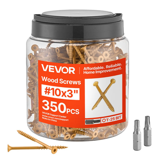 VEVOR Wood Screws 350 PCS, #10 x 3-Inch Anti-Rust Coated, Exterior Deck Screw Torx/T25 Star Drive, Metal Rust-Resistant Outdoor Decking Screws with 2 Screw Connectors, for Decking Fencing Framing - 10MLD300400GNBVFS001V0 - view 1
