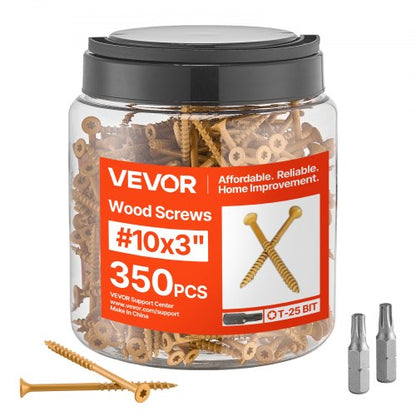 VEVOR Wood Screws 350 PCS, #10 x 3-Inch Anti-Rust Coated, Exterior Deck Screw Torx/T25 Star Drive, Metal Rust-Resistant Outdoor Decking Screws with 2 Screw Connectors, for Decking Fencing Framing - 10MLD300400GNBVFS001V0 - view 2