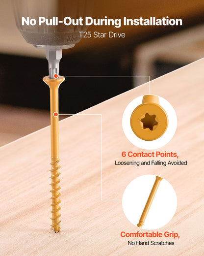 VEVOR Wood Screws 350 PCS, #10 x 3-Inch Anti-Rust Coated, Exterior Deck Screw Torx/T25 Star Drive, Metal Rust-Resistant Outdoor Decking Screws with 2 Screw Connectors, for Decking Fencing Framing - 10MLD300400GNBVFS001V0 - view 4