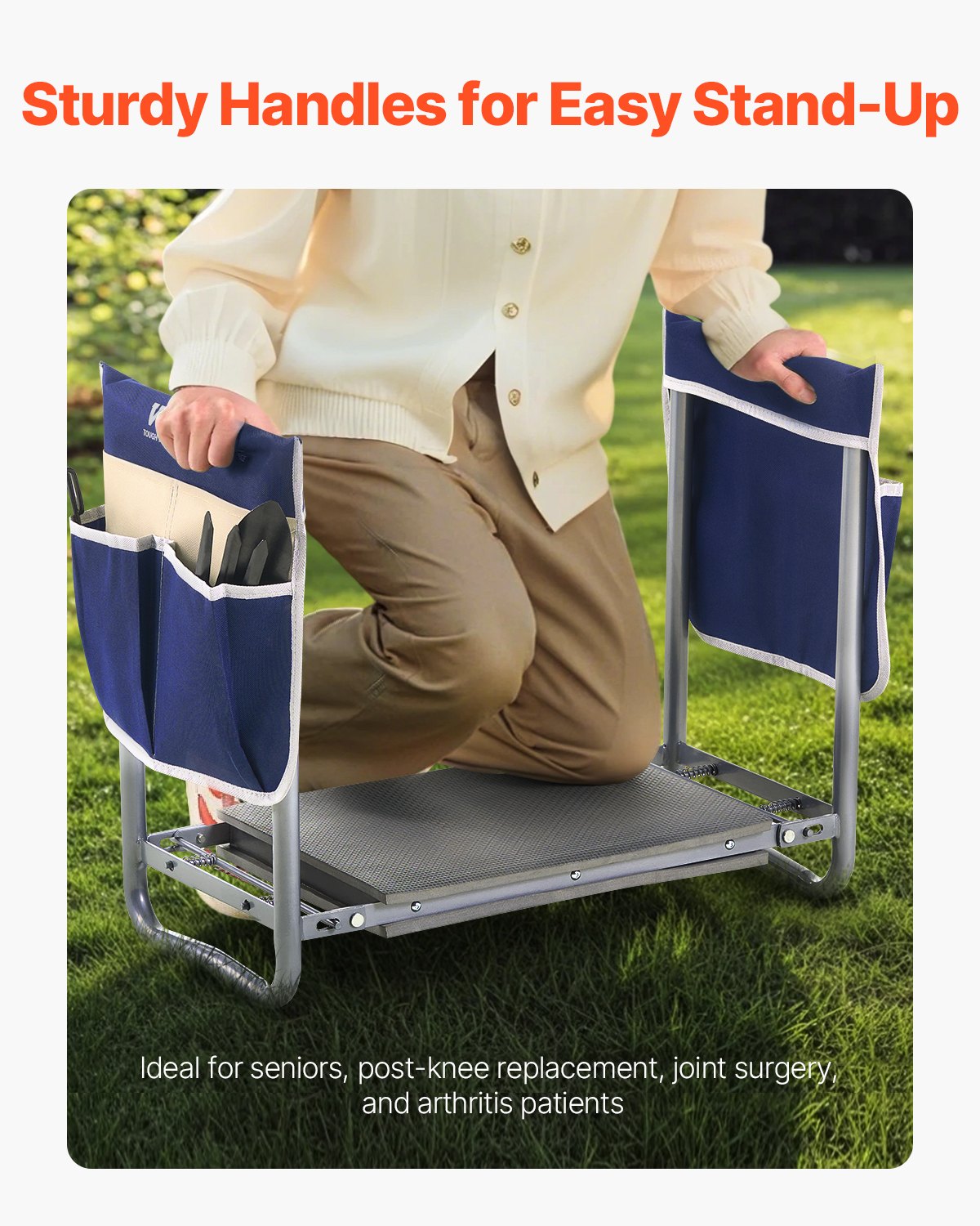 VEVOR Garden Kneeler and Seat, 11 in Wide Kneeling Pad, Heavy Duty Garden Kneeling Stool, Folding Garden Seat with 2 Tool Bags, Relieve Knee & Back Pain, Non-Slip Garden Bench for Women Grandparents - 10YCGDJW5730W39RX001V0 - view 4