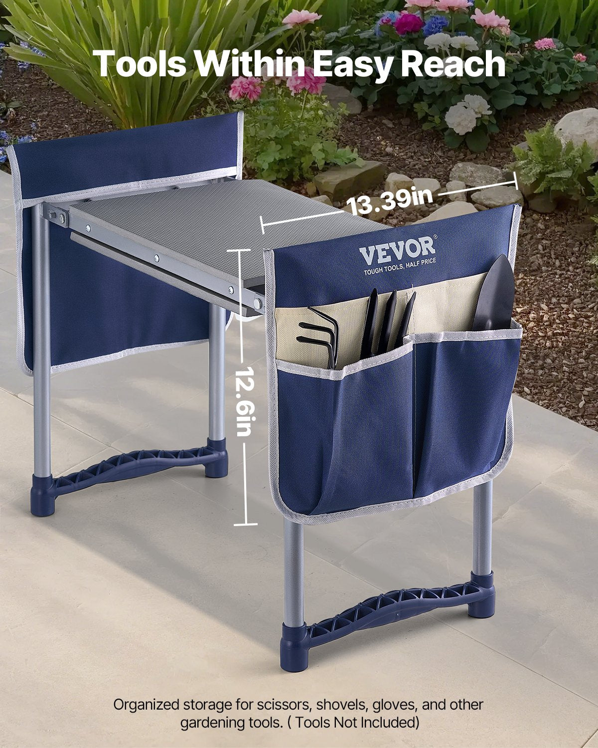 VEVOR Garden Kneeler and Seat, 11 in Wide Kneeling Pad, Heavy Duty Garden Kneeling Stool, Folding Garden Seat with 2 Tool Bags, Relieve Knee & Back Pain, Non-Slip Garden Bench for Women Grandparents - 10YCGDJW5730W39RX001V0 - view 6