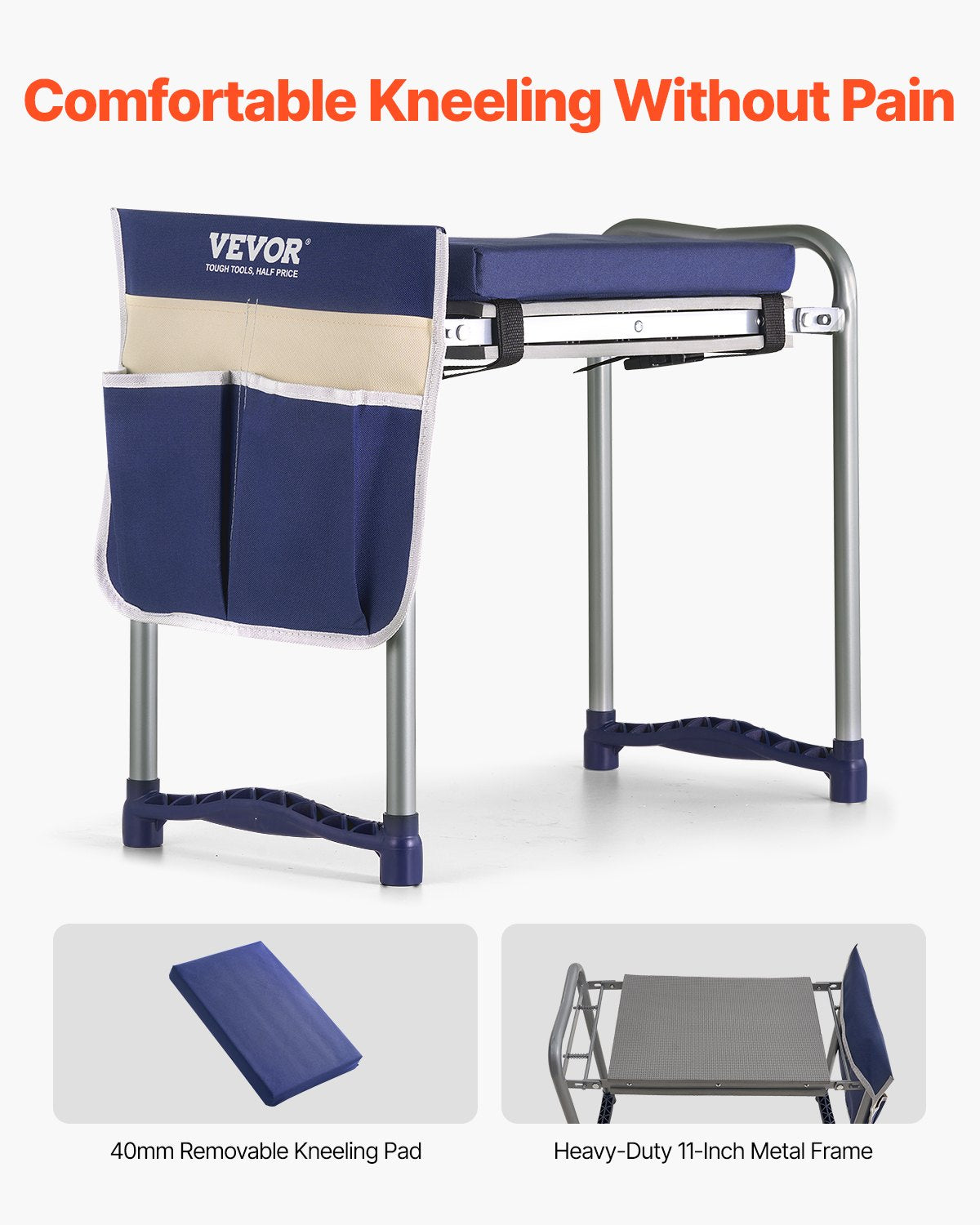 VEVOR Garden Kneeler and Seat, 11 in Wide Thick Kneeling Pad, Heavy Duty Garden Kneeling Stool, Folding Garden Seat with 1 Tool Bag, Relieve Knee & Back Pain, Non-Slip Garden Bench for Grandparents - 10YCGDJW5730XFA8I001V0 - view 3
