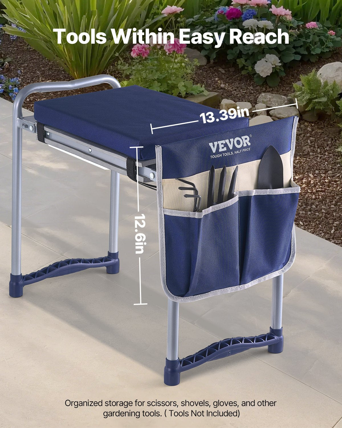 VEVOR Garden Kneeler and Seat, 11 in Wide Thick Kneeling Pad, Heavy Duty Garden Kneeling Stool, Folding Garden Seat with 1 Tool Bag, Relieve Knee & Back Pain, Non-Slip Garden Bench for Grandparents - 10YCGDJW5730XFA8I001V0 - view 6