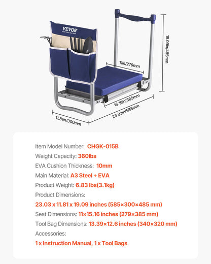VEVOR Garden Kneeler and Seat, 11 in Wide Thick Kneeling Pad, Heavy Duty Garden Kneeling Stool, Folding Garden Seat with 1 Tool Bag, Relieve Knee & Back Pain, Non-Slip Garden Bench for Grandparents - 10YCGDJW5730XFA8I001V0 - view 8