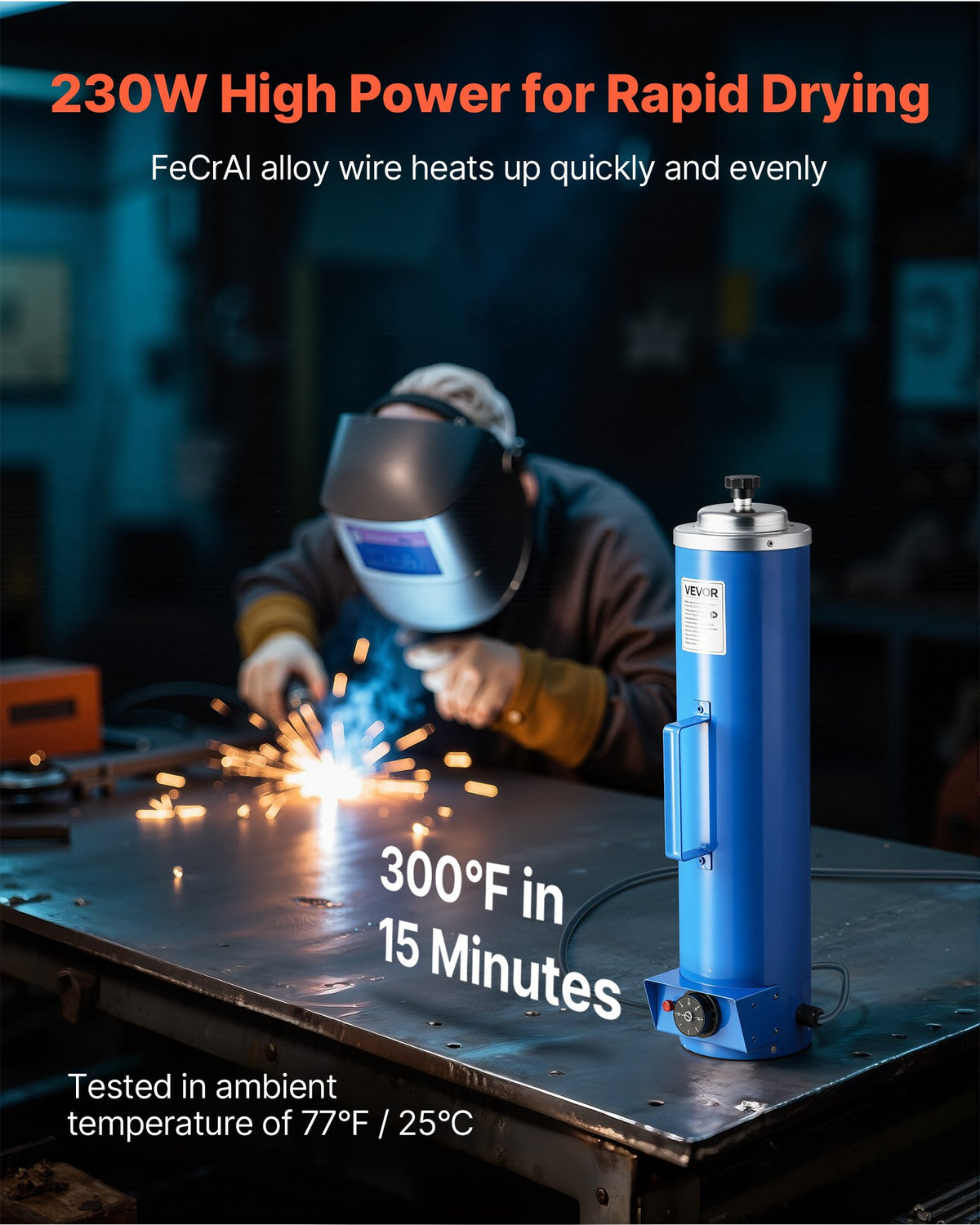 VEVOR Portable Welding Rod Oven, 10LBS Capacity Electrodes Drying Oven 230W 120V, 86℉ to 302℉ Adjustable Welding Rods Dryer for 18-inch Stick Electrodes - with Easy-to-Carry Side Handle - 11BYXLSDHTHGZHKO6001V9 - view 3