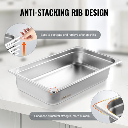VEVOR Hotel Pan, Full Size Anti-Jam Steam Pan, 0.8mm Thick Stainless Steel Restaurant Steam Table Pan, 4-Inch Deep Commercial Table Pan, Catering Storage Food Pan, for Industrial & Scientific - 11QCCPWG4YCSPY8KRV0 - view 5