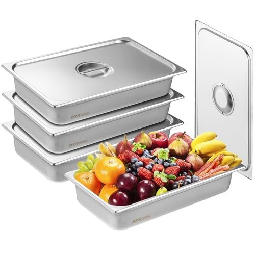 VEVOR 4 Pack Hotel Pans, Full Size Anti-Jam Steam Pan with Lid, 0.8mm Thick Stainless Steel Steam Table Pan, 4-Inch Deep Commercial Table Pan, Catering Storage Food Pan, for Industrial & Scientific - 11QCCPYG4YCSH7PULV0 - view 1