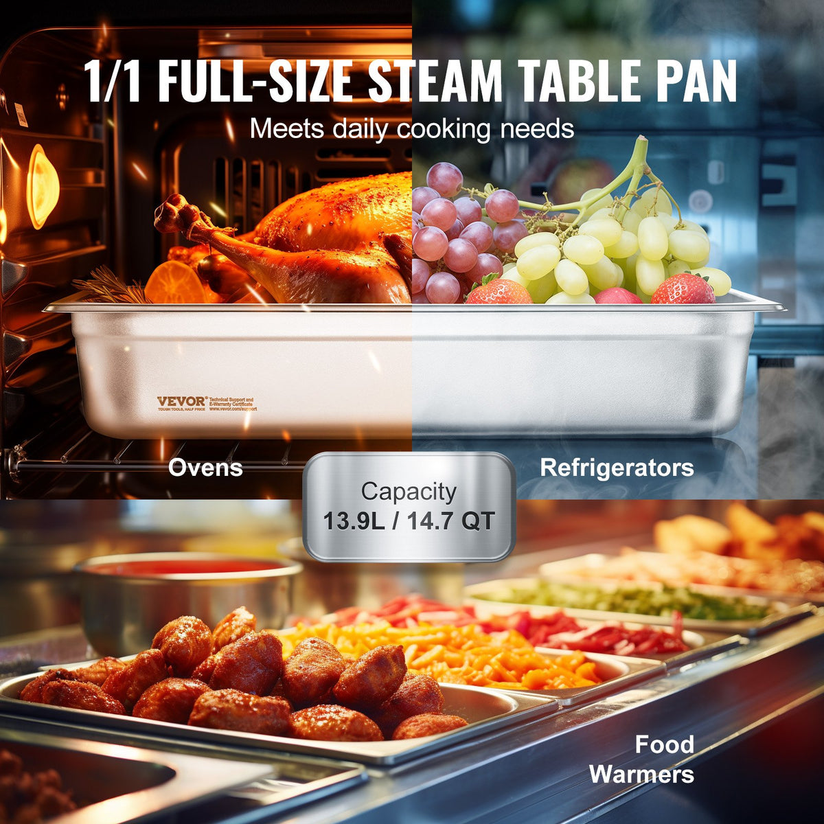 VEVOR 4 Pack Hotel Pans, Full Size Anti-Jam Steam Pan with Lid, 0.8mm Thick Stainless Steel Steam Table Pan, 4-Inch Deep Commercial Table Pan, Catering Storage Food Pan, for Industrial & Scientific - 11QCCPYG4YCSH7PULV0 - view 4
