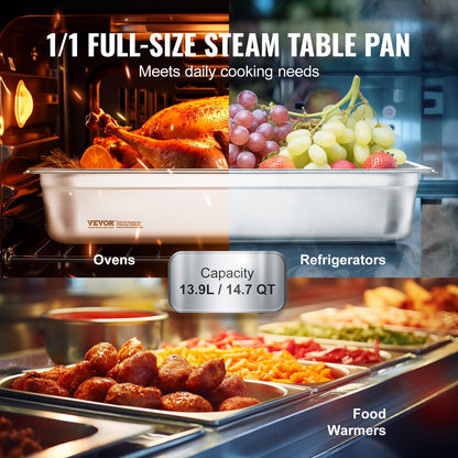 VEVOR 4 Pack Hotel Pans, Full Size Anti-Jam Steam Pan with Lid, 0.8mm Thick Stainless Steel Steam Table Pan, 4-Inch Deep Commercial Table Pan, Catering Storage Food Pan, for Industrial & Scientific - 11QCCPYG4YCSH7PULV0 - view 4