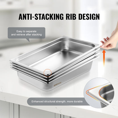 VEVOR 4 Pack Hotel Pans, Full Size Anti-Jam Steam Pan with Lid, 0.8mm Thick Stainless Steel Steam Table Pan, 4-Inch Deep Commercial Table Pan, Catering Storage Food Pan, for Industrial & Scientific - 11QCCPYG4YCSH7PULV0 - view 5