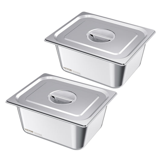 VEVOR 2 Pack Stainless Steam Hotel Pans, 1/2 Size Table Steam Pans With Lids, 6 Inch Deep, Anti Jam Restaurant Supplies Reusable Catering Storage for Home, Party, Restaurant, Hotel, Buffet - 12BCCPBXG2JTKA8X1001V0 - view 1