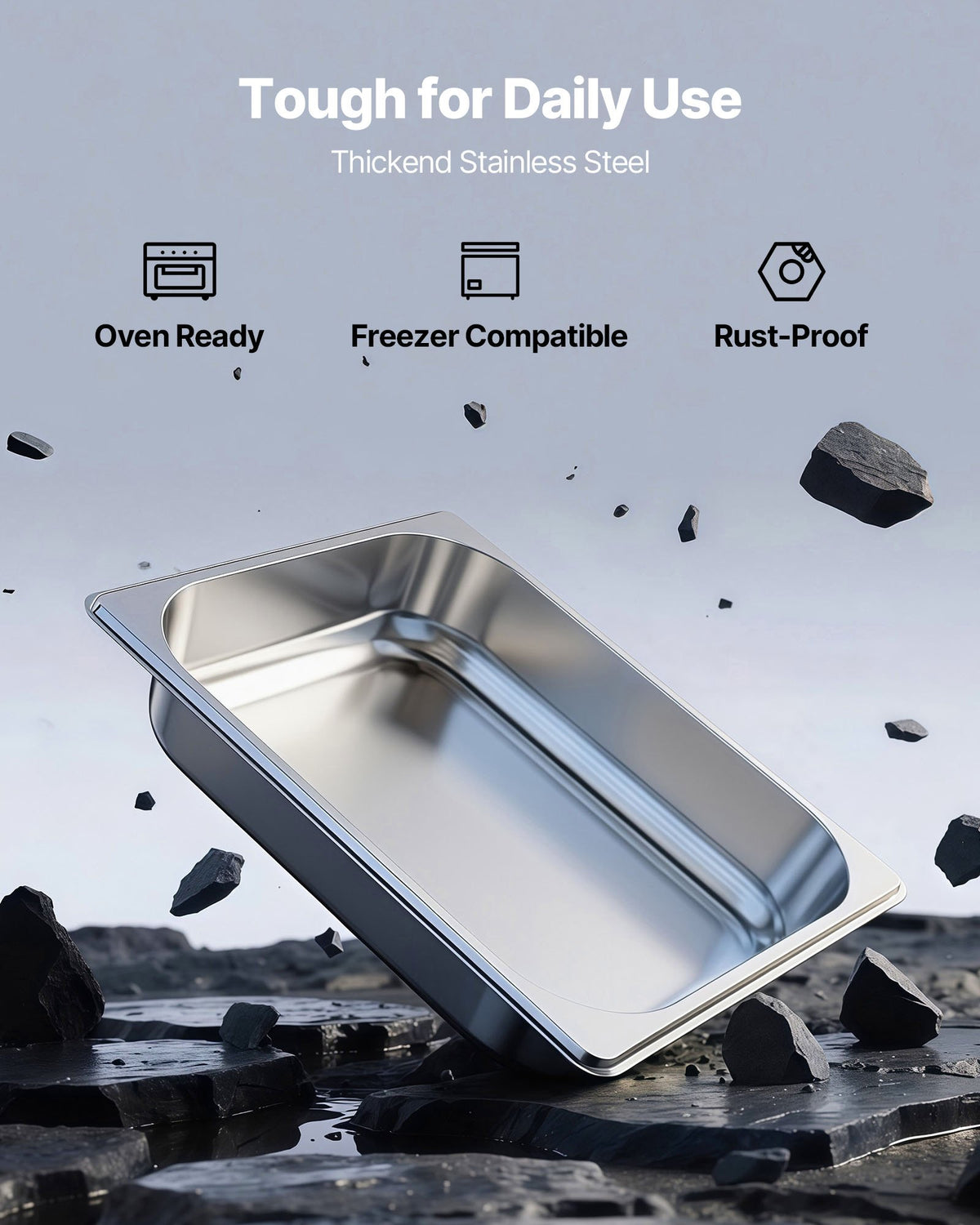 VEVOR 4 Pack Stainless Steam Hotel Pan, 1/2 Size Table Steam Pan, 2.5 Inch Deep Anti Jam Restaurant Supplies Reusable Rustproof Catering Storage for Home, Party, Restaurant, Hotel, Buffet - 12BCCPBXG4JTI2EG5001V0 - view 3