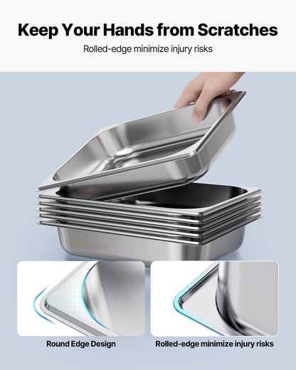 VEVOR 4 Pack Stainless Steam Hotel Pan, 1/2 Size Table Steam Pan, 2.5 Inch Deep Anti Jam Restaurant Supplies Reusable Rustproof Catering Storage for Home, Party, Restaurant, Hotel, Buffet - 12BCCPBXG4JTI2EG5001V0 - view 6