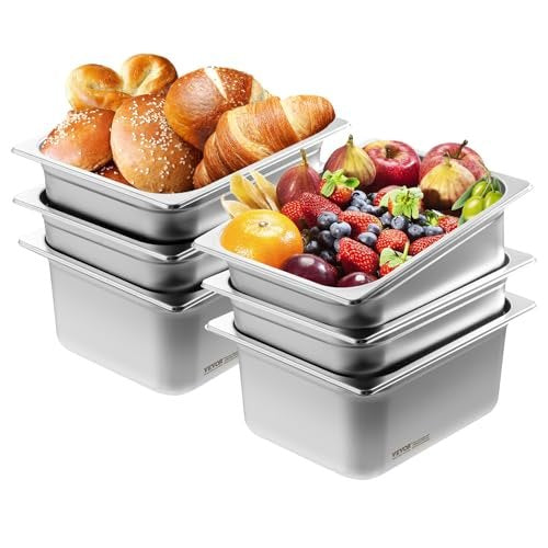VEVOR 6 Pack Hotel Pans, 1/2 Size Anti-Jam Steam Pan, 0.8mm Thick Stainless Steel Restaurant Steam Table Pan, 6-Inch Deep Commercial Table Pan, Catering Storage Food Pan, for Industrial & Scientific - 12BCCPBXG6JTH1L7WV0 - view 2