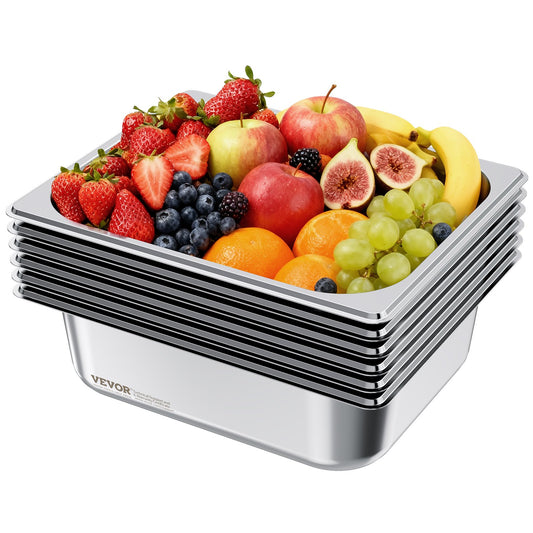 VEVOR 6 Pack Stainless Steam Hotel Pans, 1/2 Size Table Steam Pan, 4 Inch Deep Anti Jam Restaurant Supplies Reusable Rustproof Catering Storage for Home, Party, Restaurant, Hotel, Buffet - 12BCCPBXG6JTIEOP4001V0 - view 1