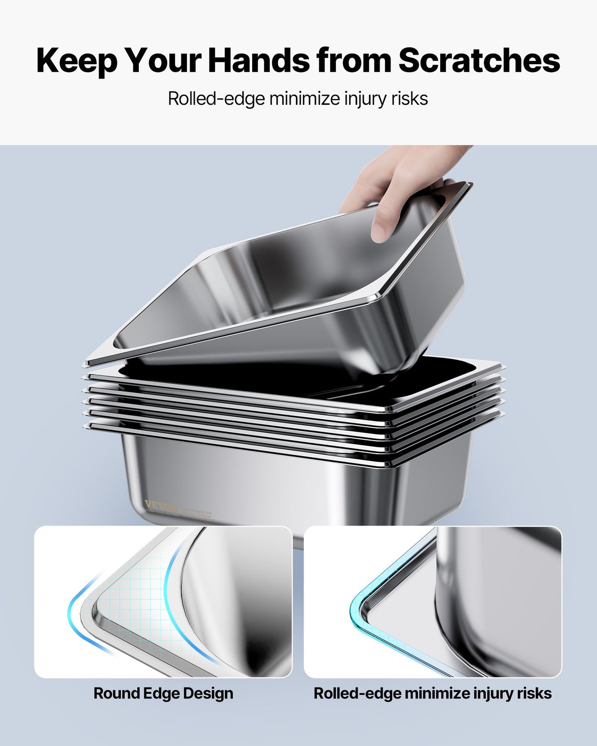 VEVOR 6 Pack Stainless Steam Hotel Pans, 1/2 Size Table Steam Pan, 4 Inch Deep Anti Jam Restaurant Supplies Reusable Rustproof Catering Storage for Home, Party, Restaurant, Hotel, Buffet - 12BCCPBXG6JTIEOP4001V0 - view 6