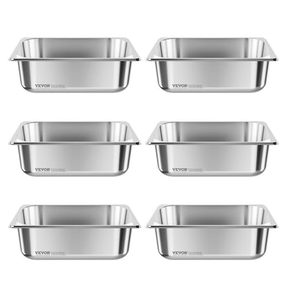 VEVOR 6 Pack Stainless Steam Hotel Pans, 1/2 Size Table Steam Pan, 4 Inch Deep Anti Jam Restaurant Supplies Reusable Rustproof Catering Storage for Home, Party, Restaurant, Hotel, Buffet - 12BCCPBXG6JTIEOP4001V0 - view 10