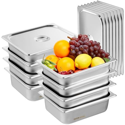 VEVOR 8 Pack Hotel Pans, 1/2 Size Anti-Jam Steam Pan with Lid, 0.8mm Thick Stainless Steel Steam Table Pan, 4-Inch Deep Commercial Table Pan, Catering Storage Food Pan, for Industrial & Scientific - 12BCCPBXG8JTGXJ0JV0 - view 1