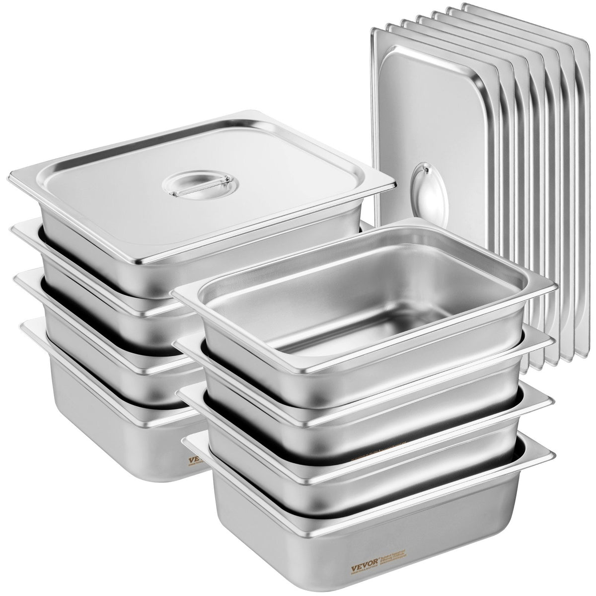 VEVOR 8 Pack Hotel Pans, 1/2 Size Anti-Jam Steam Pan with Lid, 0.8mm Thick Stainless Steel Steam Table Pan, 4-Inch Deep Commercial Table Pan, Catering Storage Food Pan, for Industrial & Scientific - 12BCCPBXG8JTGXJ0JV0 - view 10