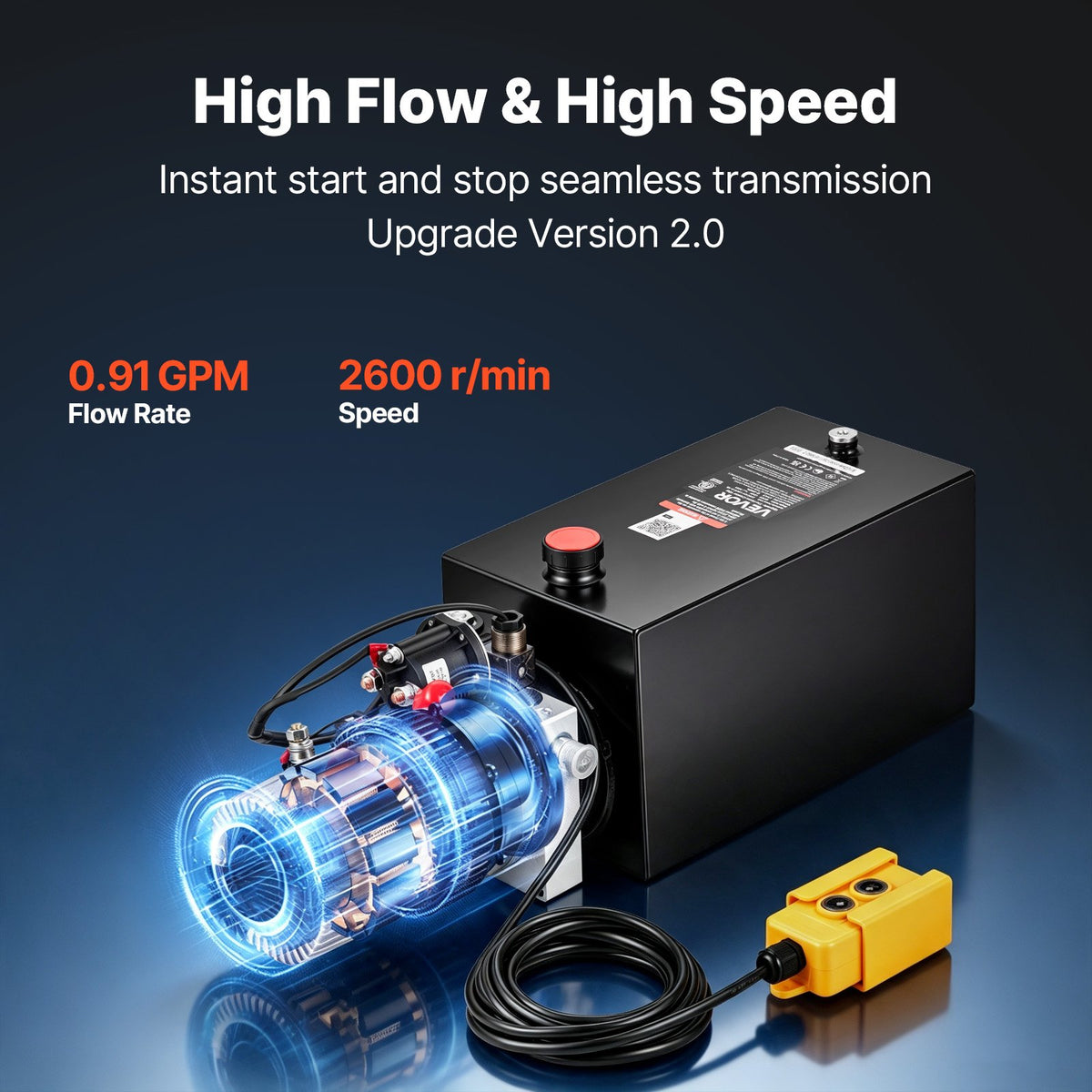 VEVOR 10 Quart Hydraulic Pump, Single Acting Dump Trailer Pump, 3200PSI Max Relief Pressure, 0.91 GPM Flow Rate, DC12V 1.6KW Hydraulic Power Unit for Dump Trailer Car Lifting (Horizontal Installation) - 12VDZYFXJSYX6CMQ8001V9 - view 6