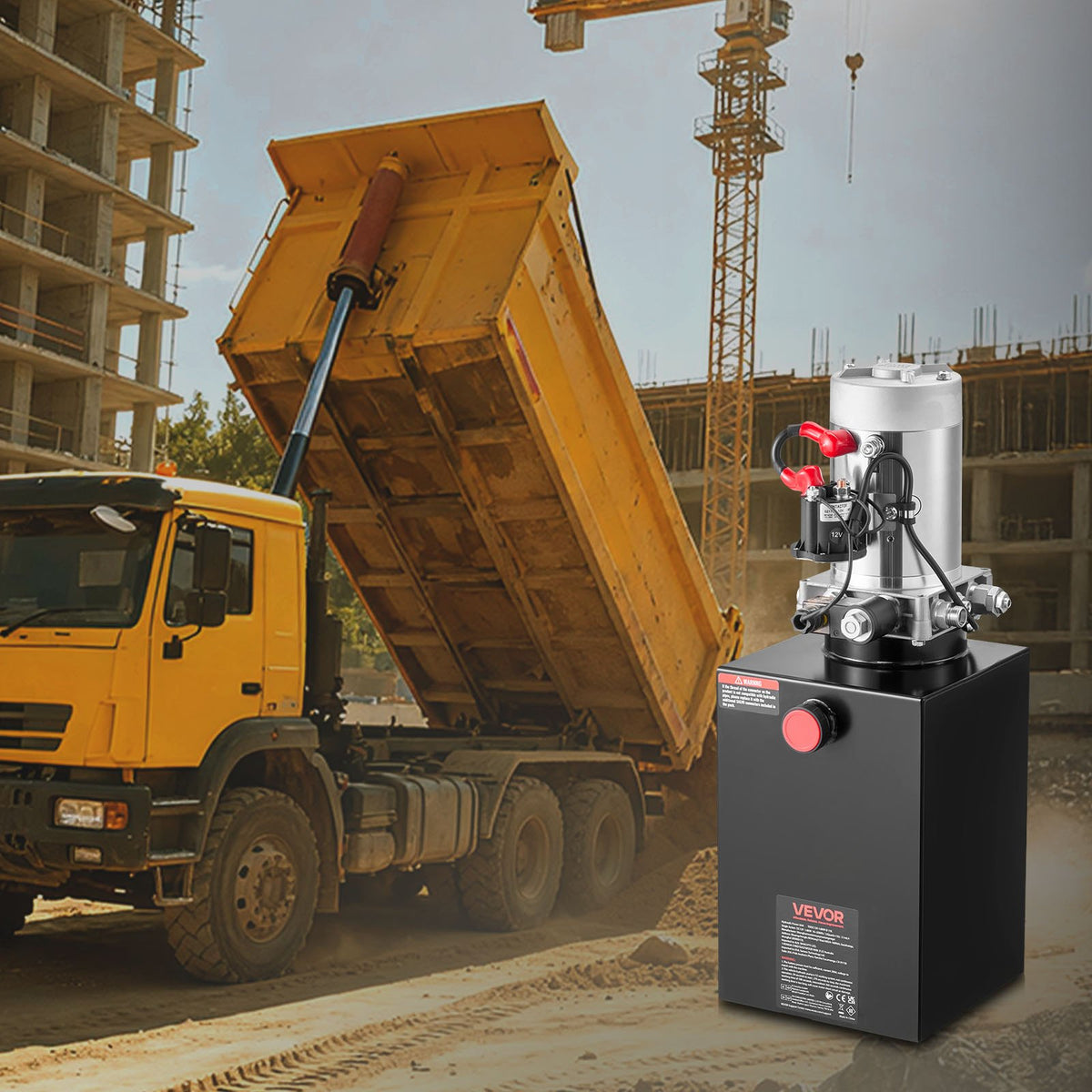 VEVOR 13 Quart Hydraulic Power Unit, Single Acting Dump Trailer Pump, 3200 PSI Max Relief Pressure & 0.91 GPM Flow Rate, DC 12V Hydraulic Pump with Metal Reservoir for Dump Trailer Car Lifting - 12VDZYFXJSYXJOYC9001V9 - view 9