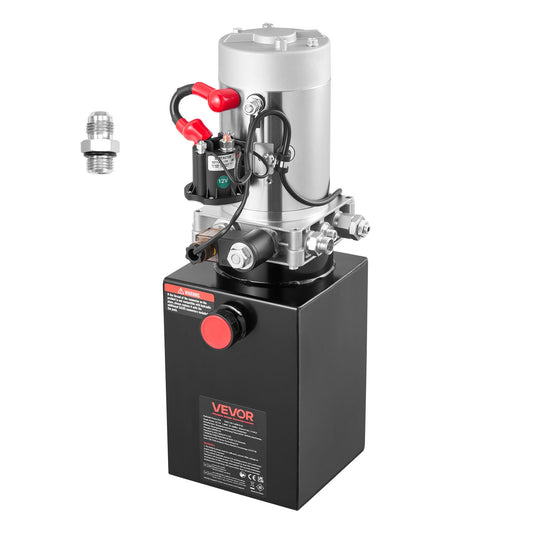 VEVOR 6 Quart Hydraulic Power Unit, Single Acting Dump Trailer Pump, 3200 PSI Max Relief Pressure & 0.91 GPM Flow Rate, DC 12V Hydraulic Pump with Metal Reservoir for Dump Trailer Car Lifting, Black - 12VDZYFXJSYXLIK15001V9 - view 1